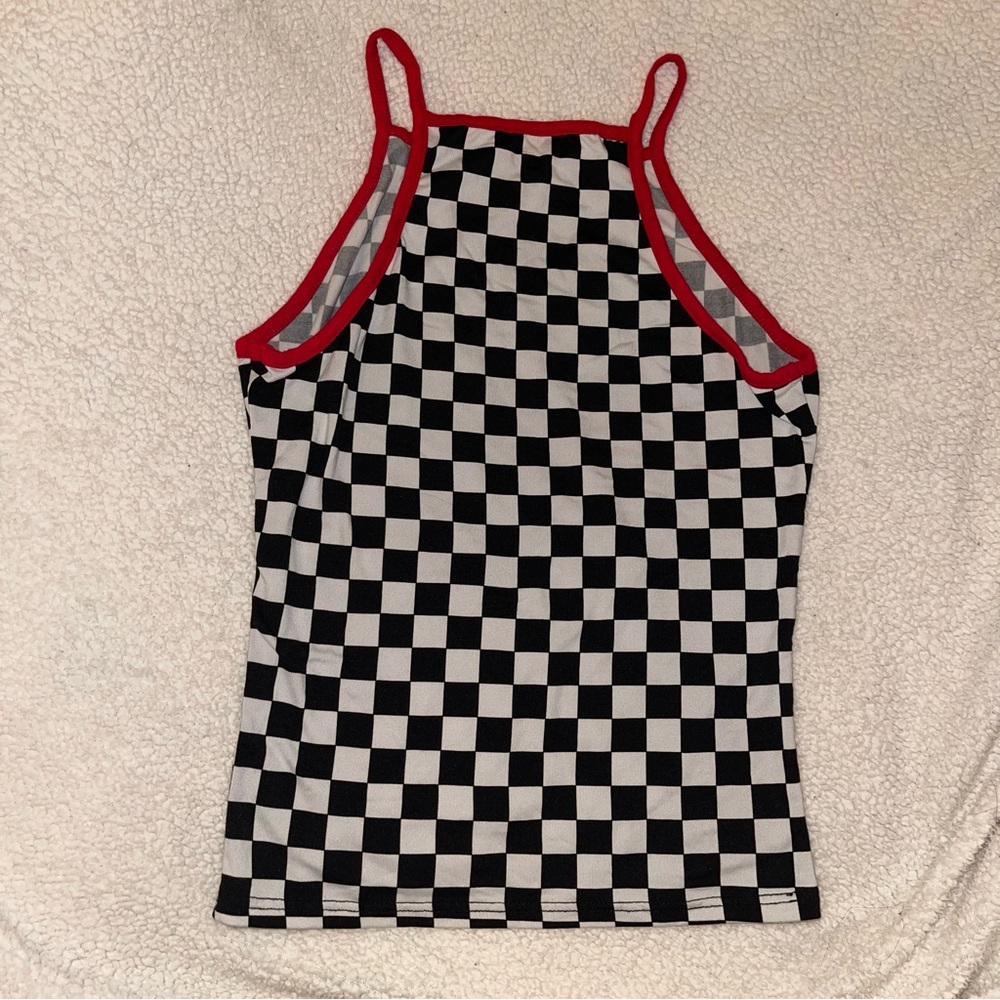 TeenBell Red and Black Checkered Crop top - Picture 2 of 4